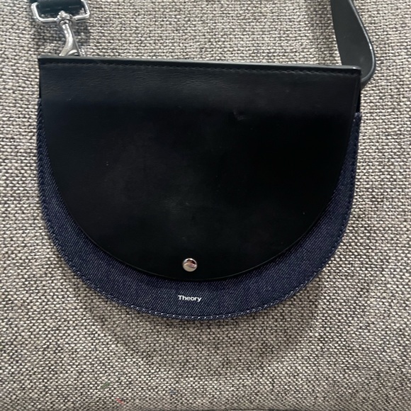 Theory Leather Belt Bag Crossbody Black Denim Trim NWOT - Picture 5 of 5